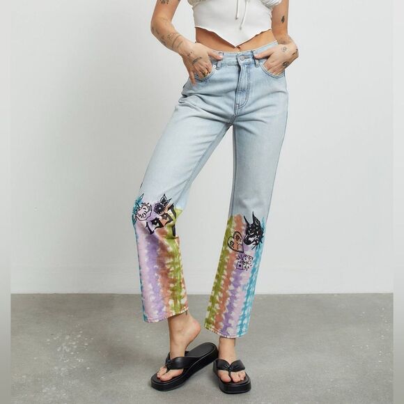 BDG Denim - BDG Cowboy Straight Leg Tie-Dye Doodle Designs High Waisted Jeans  |  Size:  28
